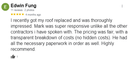 A google review of Alter Phase Roofing by a Brooklyn customer